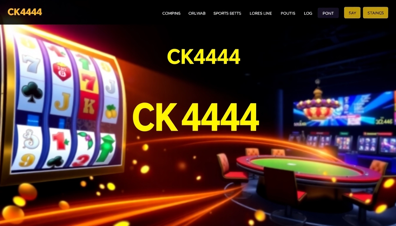 CK 444 online gaming platform with vibrant slots, live dealer, and sports betting action, engaging visuals for users.