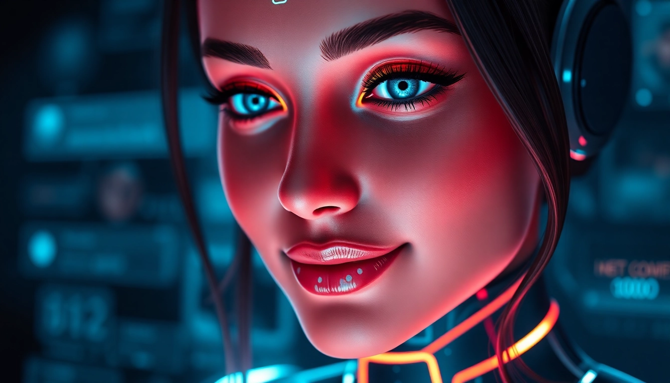 AI girlfriend engaging in a realistic, emotional conversation on a sleek screen with vibrant visuals, emphasizing natural interaction and unfiltered NSFW chat capabilities for 2025.